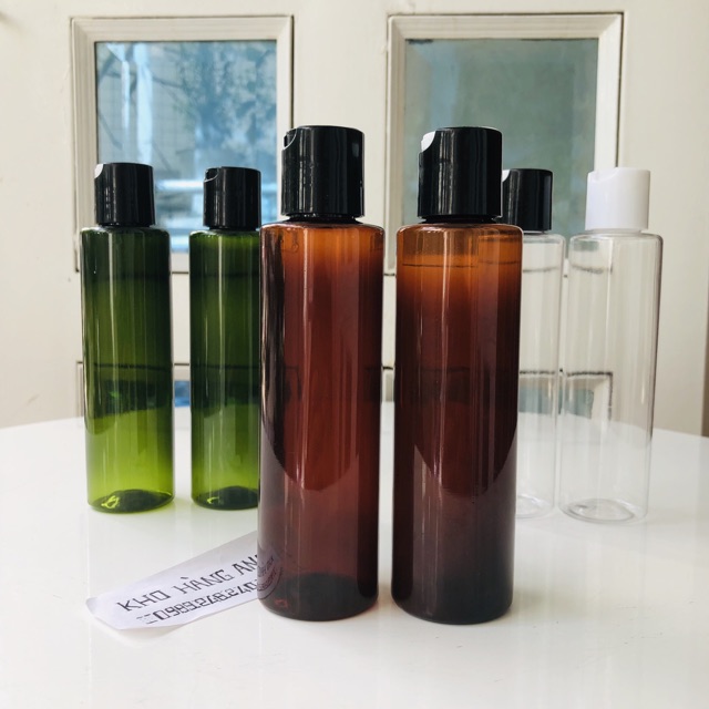 Vỏ chai nhựa 150ml/ 100ml  nắp nhấn bật, Vòi nhấn nhỏ giọt- Chai pet nhựa màu nâu/ trong suốt/ xanh lá/ Chai trắng 100ml