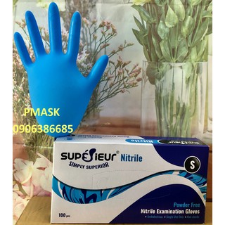 Găng tay y tế không bột màu xanh hộp 100 cái - Găng tay y tế Superior Blue ( 50 đôi )