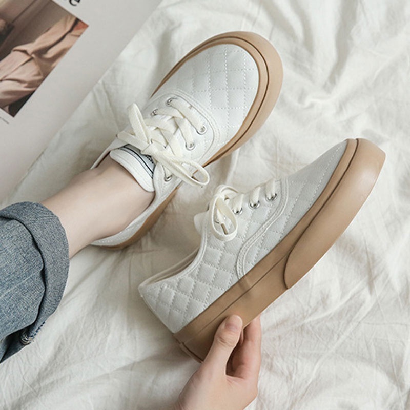 Giày Thể Thao Canvas Họa Tiết Hình Thoi Thời Trang 2021 Mới Cho Nữ