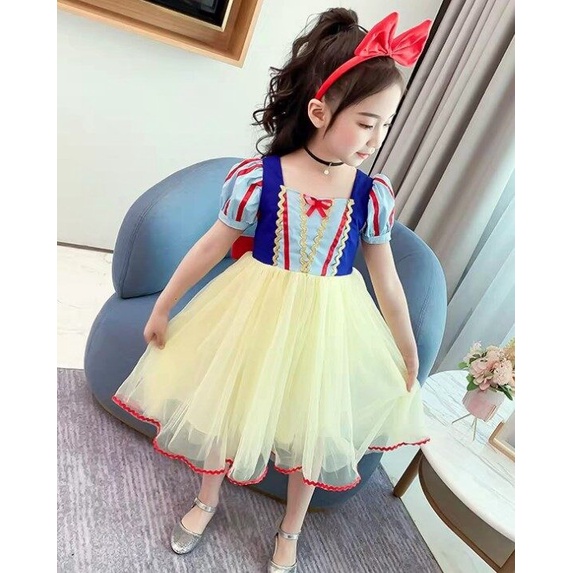 Bộ Đầm Công Chúa Bạch Tuyết Thắt Nơ Lưng Cho Bé Gái 020803