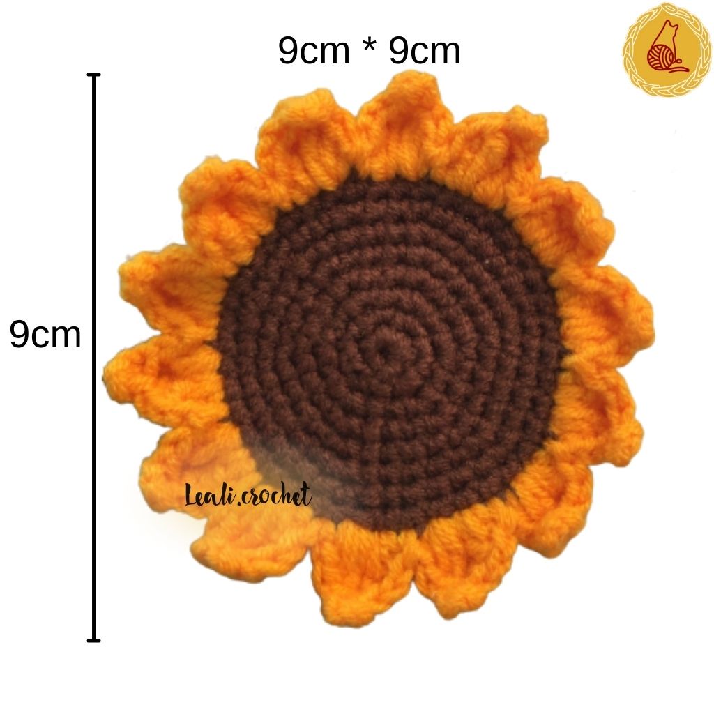 Đế lót ly Handmade hình Hoa Hướng Dương, đế lót cốc làm bằng Len Cotton thấm nước, decor văn phòng