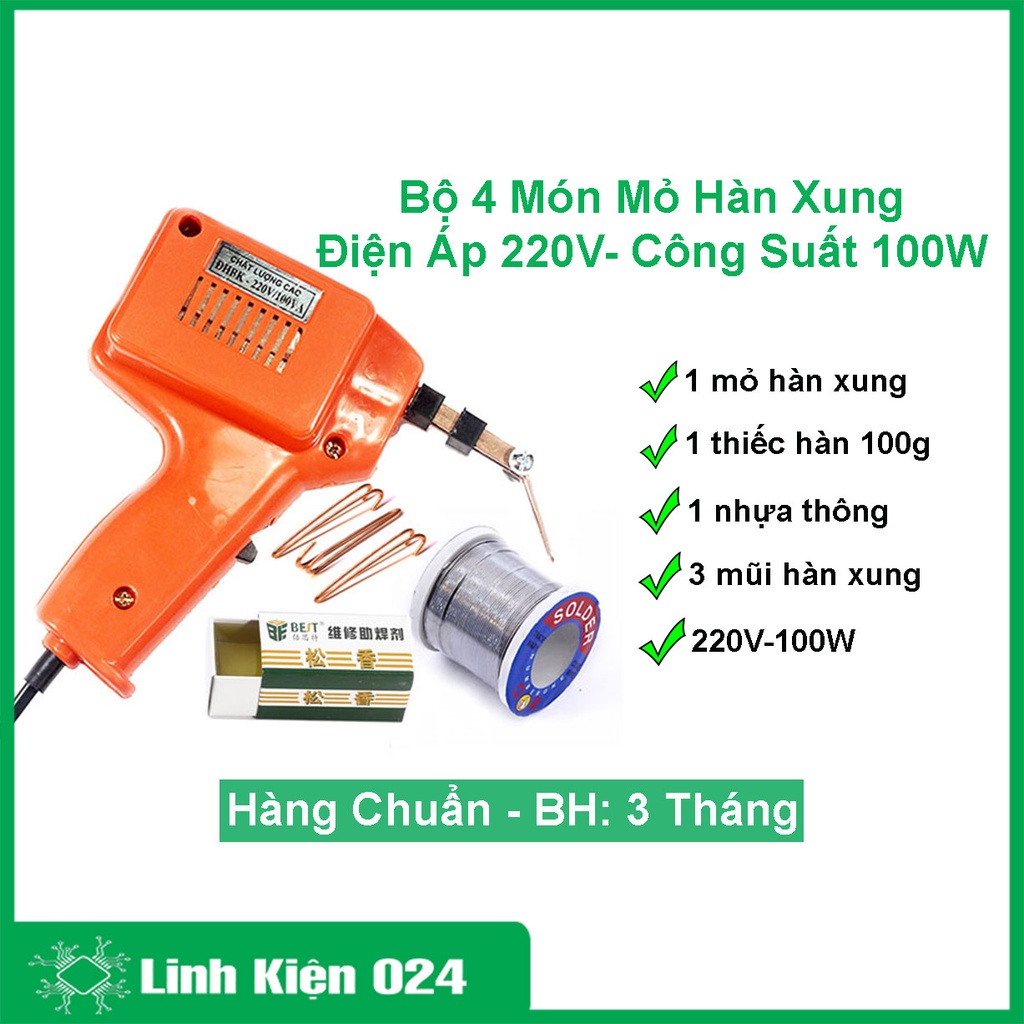 Mỏ Hàn Xung 220V-100W Chuẩn ( Tặng 01 thiếc OK 100g, 01 hộp nhựa thông, 03 mũi hàn xung )