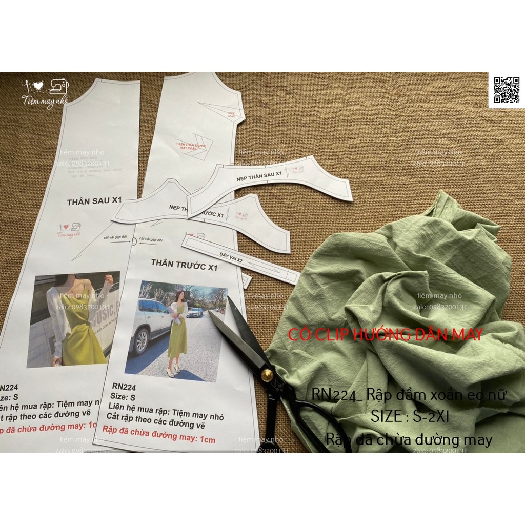 RN224_Rập giấy may đầm dây xoắn eo nữ