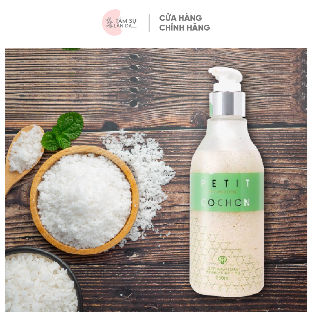 TẨY TẾ BÀO CHẾT BODY MUỐI BIỂN + BAC HÀ LOẠI BỎ MỤN LƯNG, VIÊM NANG LÔNG - PETIT COCHON BODY WASH SCRUB 250ml