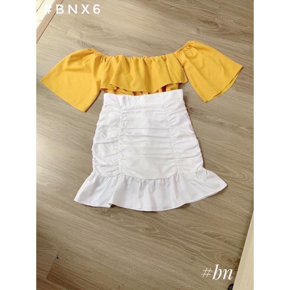 Áo croptop voan trễ vai tay xòe cánh tiên siêu cute TTSLA0247