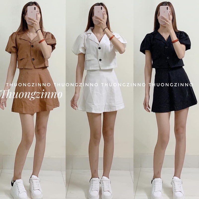 SET ĐŨI CROPTOP TAY BỒNG & CHÂN VÁY CHỮ A (ảnh thật/video) | BigBuy360 - bigbuy360.vn