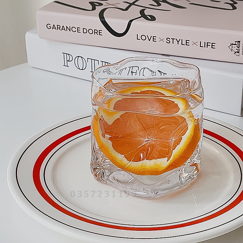 Ly thủy tinh cafe 2 tầng đáy tròn vân sọc