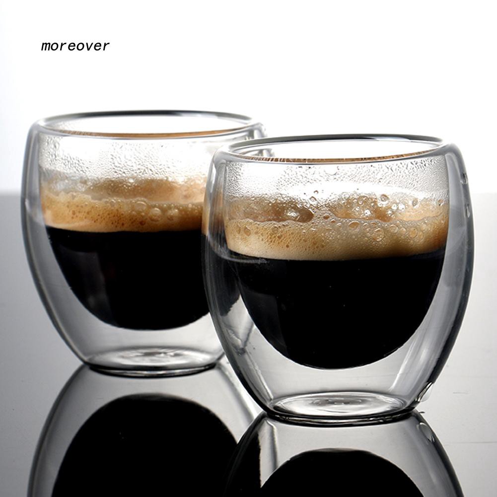 MORE☼6Pcs 80ml Double-wall Insulated Clear Glass Cup Hot Espresso Coffee Tea Mug