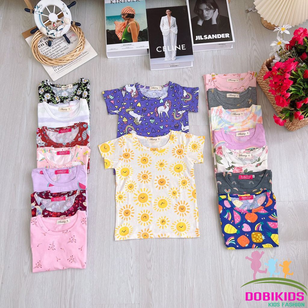 Áo thun bé gái áo cộc tay combo 3c cotton xuất mềm mịn họa tiết xinh xắn co giãn 10-27kg