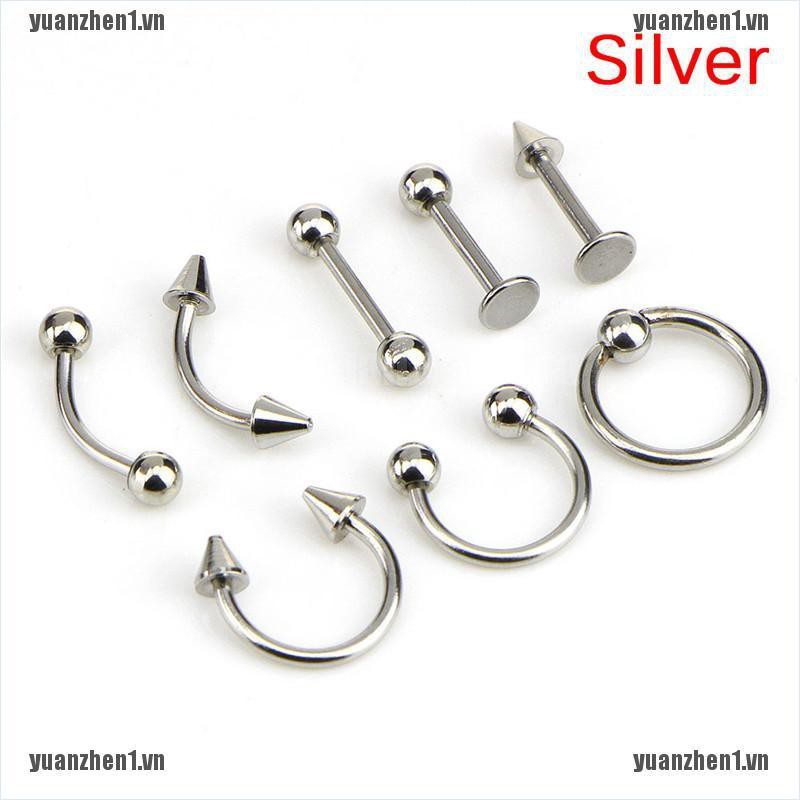 Set 8 Khuyên Xỏ Bằng Thép Không Gỉ 16G YUANZHEN1