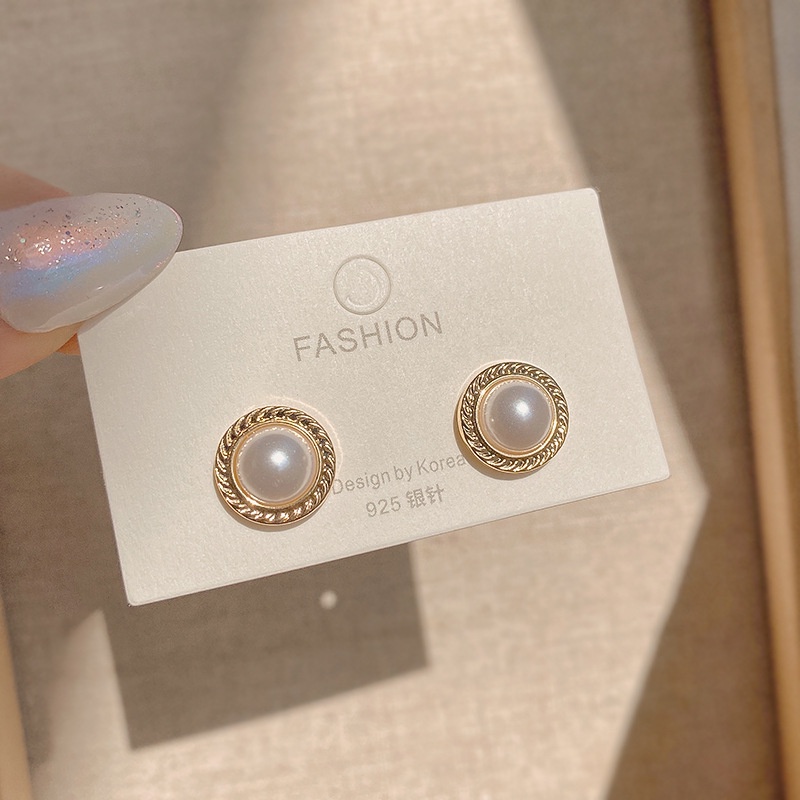 Khuyên tai kim loại đính ngọc trai đơn giản thời trang Hàn Quốc dành cho nữ