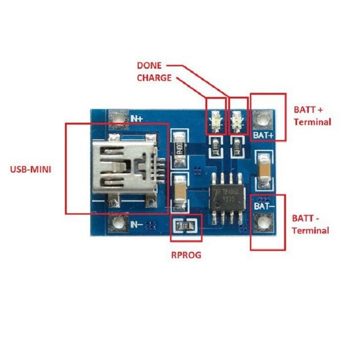 Mạch sạc pin lithium-ion 18650 TP4056 1A - Có bảo vệ