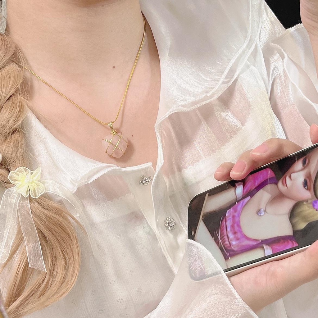 Vòng cổ Mặt Trái Tim Barbie Đính Đá Opal Hồng Thời Trang Cho Nữ