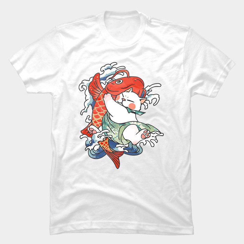 [Dou] Áo Thun Unisex Cotton Nam Nữ Trắng Đen Hoạt Tiết Mèo Nhí Nhố