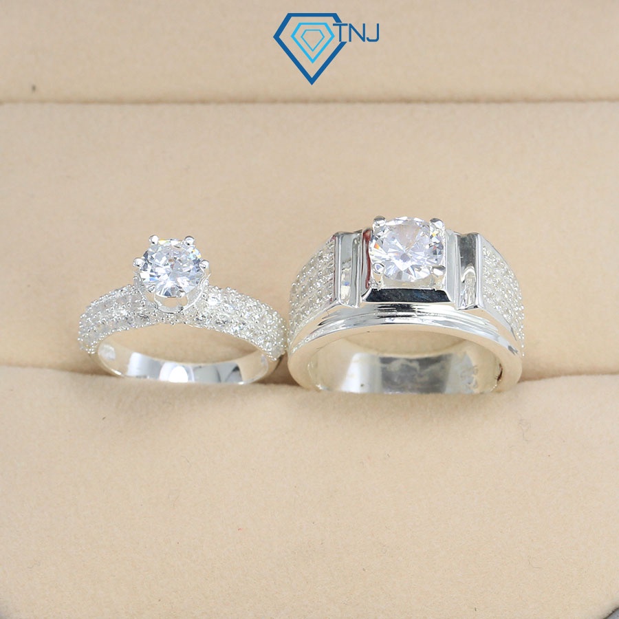 Nhẫn cặp đôi nam nữ bằng bạc đính đá khắc tên ND0467 Trang Sức TNJ