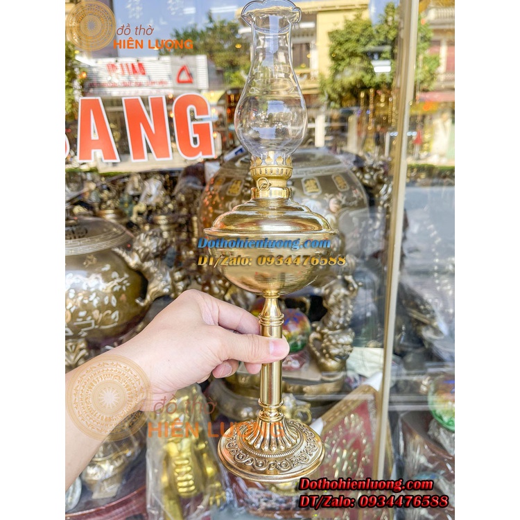 Đèn Dầu Bằng Đồng Vàng Nguyên Chất Chân Đế Hoa Văn Cổ Điển Cao 40cm Đẹp Tinh Xảo