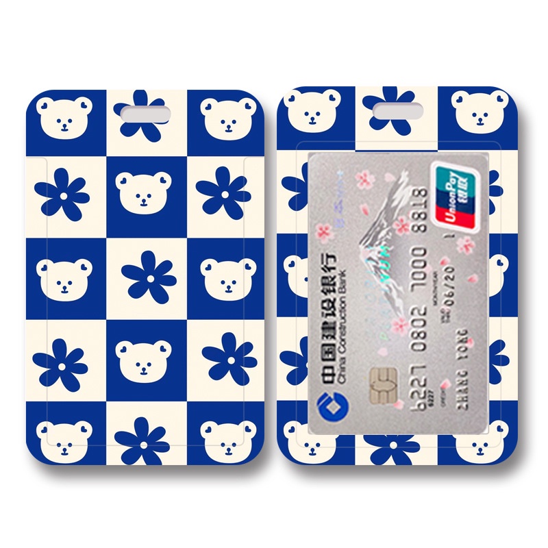 Bao Da Đựng Thẻ ID Màu Xanh In Chữ Klein Kèm Móc Khóa Tiện Dụng Cho Học Sinh