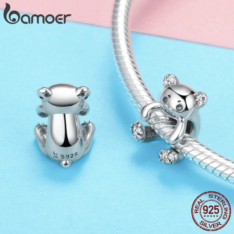 Hạt phụ kiện Bamoer bạc 925 hình gấu dễ thương thời trang làm vòng tay