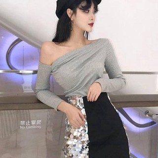 Áo thun nữ tay dài lệch vai thời trang