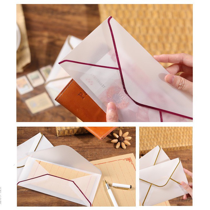 Bộ 3 phong bì giấy mờ viền nhũ kim đơn giản sang trọng (PB08)