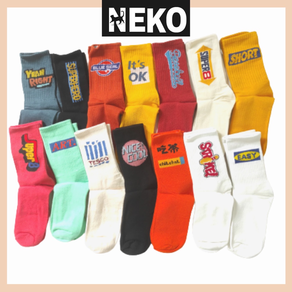 Vớ cổ cao nam nữ, tất cao cổ cotton unisex thời trang cá tính nhiều chữ NEKO