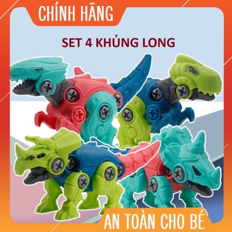 SÉT 4 KHỦNG LONG LẮP RÁP. ĐO CHƠI THÔNG MINH BÉ THOẢ SỨC SÁNG TẠO