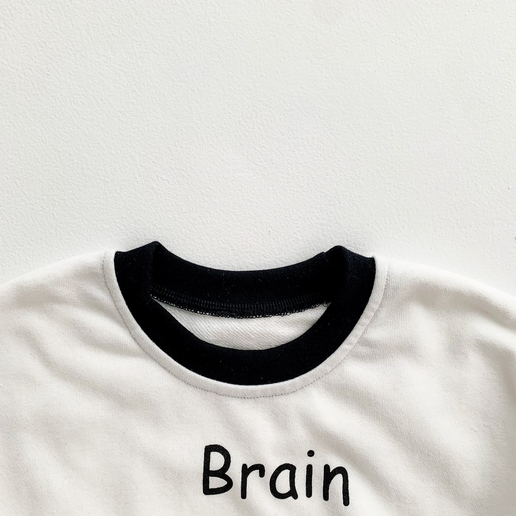 Áo liền quần dài tay in chữ Brain cho bé trai/bé gái sơ sinh