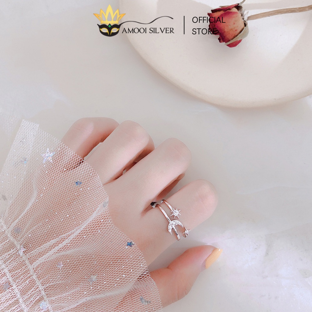 Nhẫn Bạc Dạng Hở S925 Freesize Galaxy Trăng Sao - Amooi Silver AN39