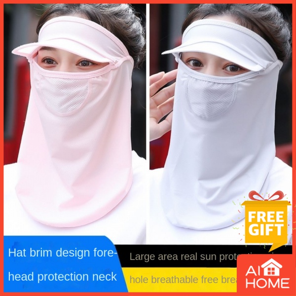 Sunscreen hat face-covering neck cool hat women's summer fashion exposed top Ice Silk sun hat face mask ultraviolet-proof empty top
