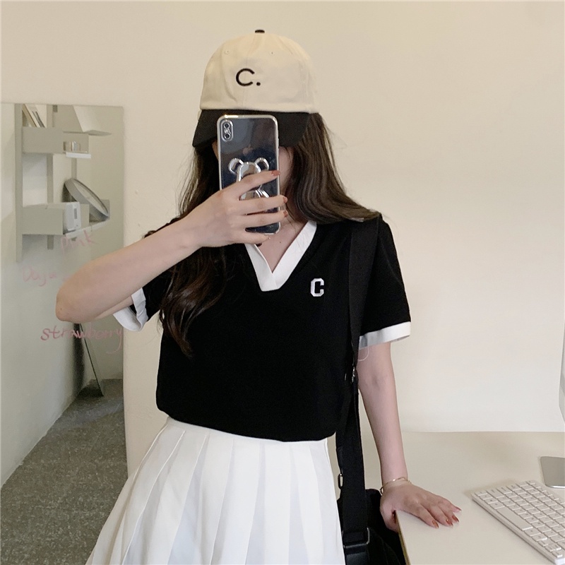 Áo Thun Nữ Ngắn Tay Xếp Ly Màu Sắc Thời Trang Hàn Quốc