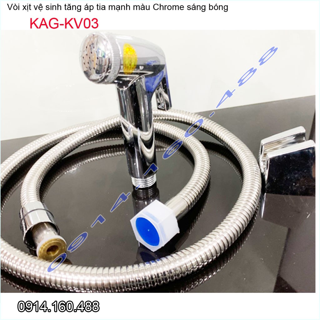 Vòi xịt vệ sinh KAG-KV03, dây xịt nhà tắm mạ Chrome tia nước mạnh rửa sạch siêu bền