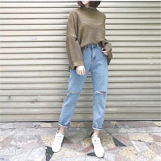 QUẦN BAGGY JEANS QUẦN BÒ SIZE LỚN RÁCH GỐI 30 ĐẾN 32 Ms 049