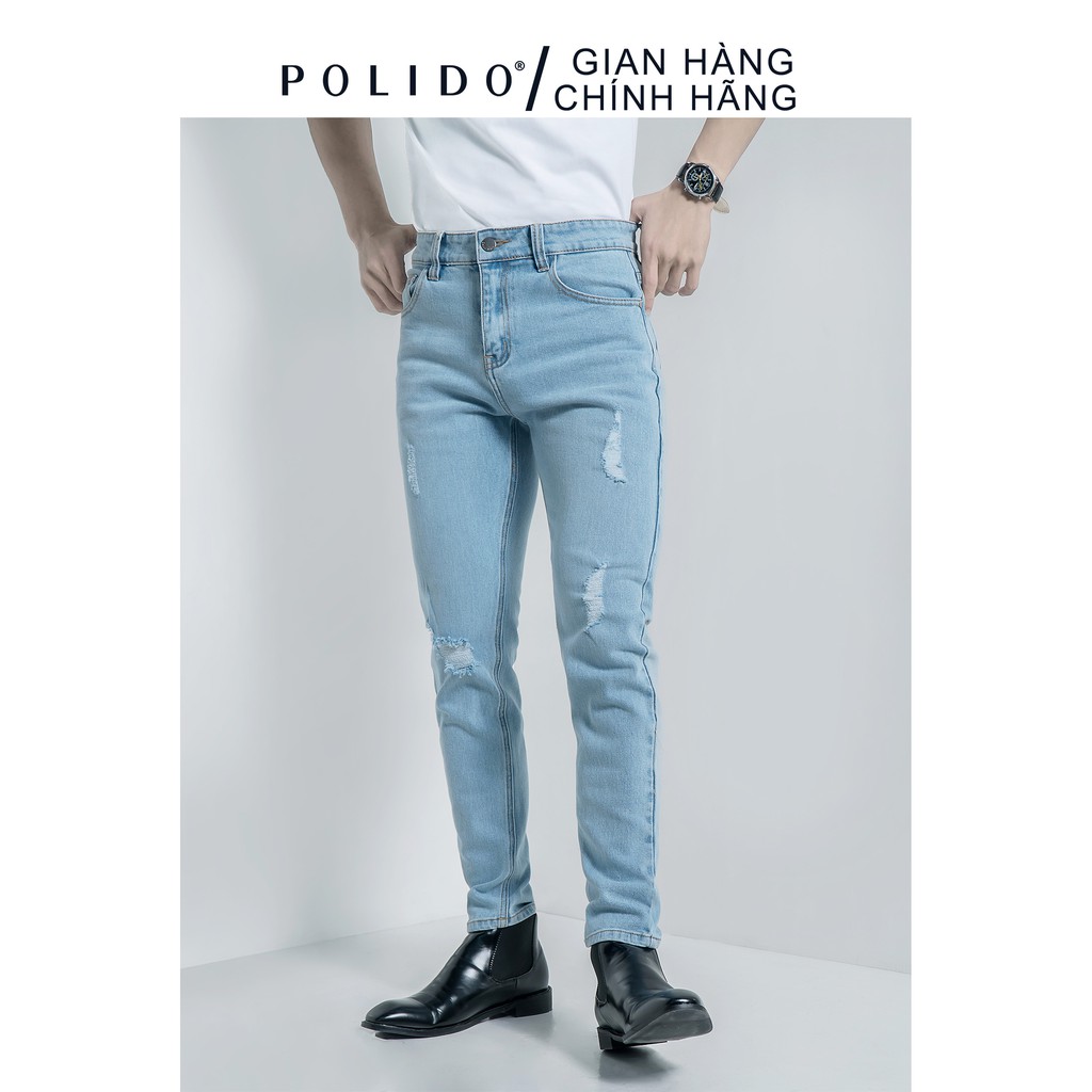 Quần Jeans Rách Gối CEFFYLO Phong Cách Bụi Bặm, Form Ôm Nhẹ Tôn Dáng