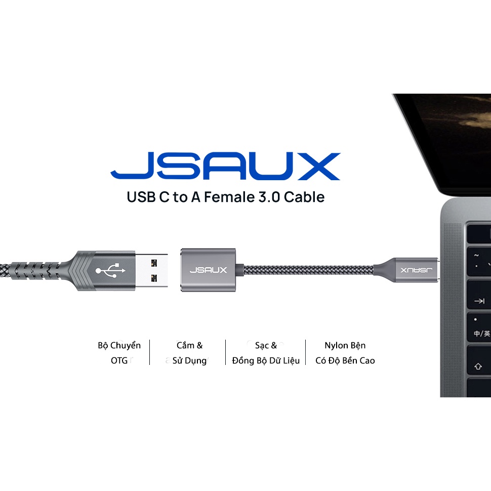 Cáp Chuyển Đổi Type C Sang Usb 3.0 Cao Cấp CD0019 JSAUX - Cho Điện Macbook, Điện thoại Samsung, Oppo, Huewei...Cáp OTG