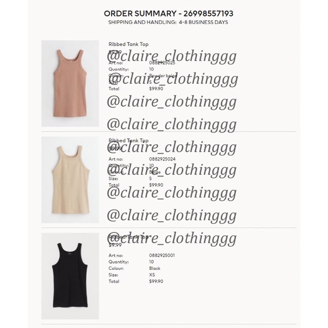 Áo H&M Ribbed Tank Top Khoét Nách Đường Gân