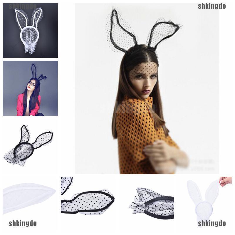 Cài Tóc Mặt Nạ Ren Bob Phối Lưới Tai Thỏ Quyến Rũ Cho Nữ