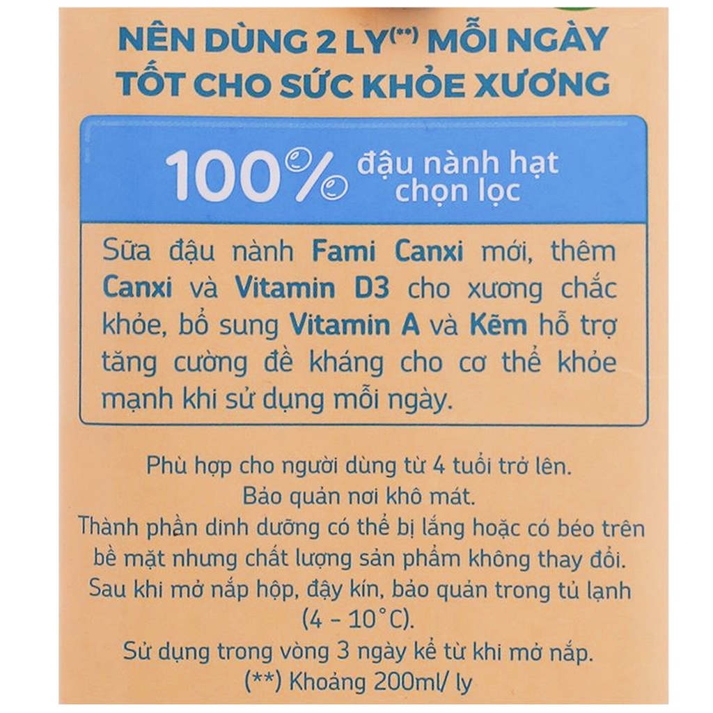HỘP 1 LÍT SỮA ĐẬU NÀNH FAMI CANXI NGUYÊN VỊ VINASOY