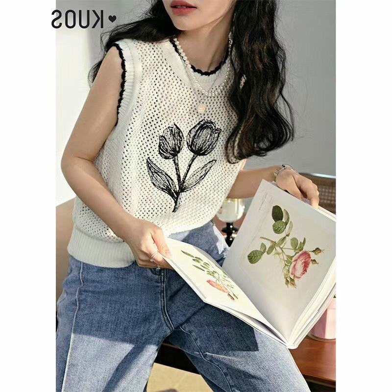 Áo Len Lưới Tanktop Bông hoa  Sắc Nét, Chạy Viền Đen Nổi Bật 160
