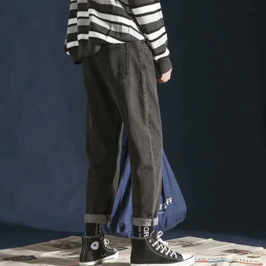 Quần Jeans Trơn Dáng Suông Phong Cách Thời Trang Hàn Quốc Dành Cho Nam Và Nữ