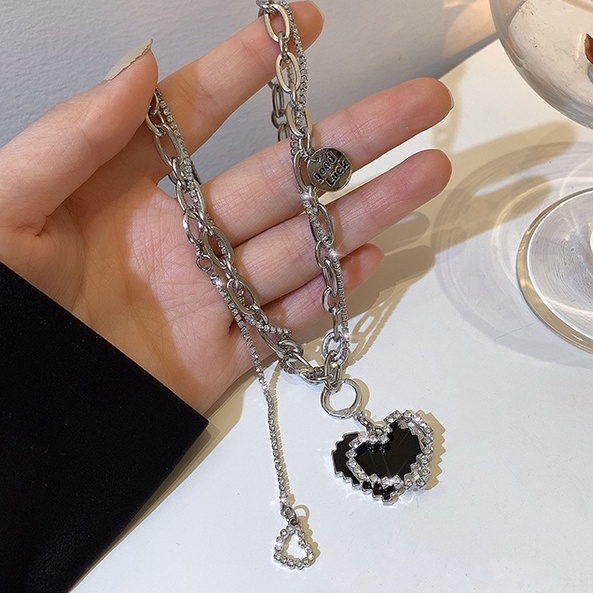 Vòng Cổ choker Mặt Trái Tim Màu Đen Phong Cách Hàn Quốc Sang Trọng Dành Cho Nữ