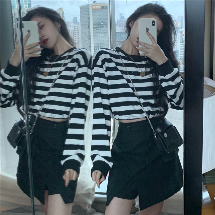 Áo Thun Tay Dài Họa Tiết Sọc Ngang Thời Trang Cho Nữ