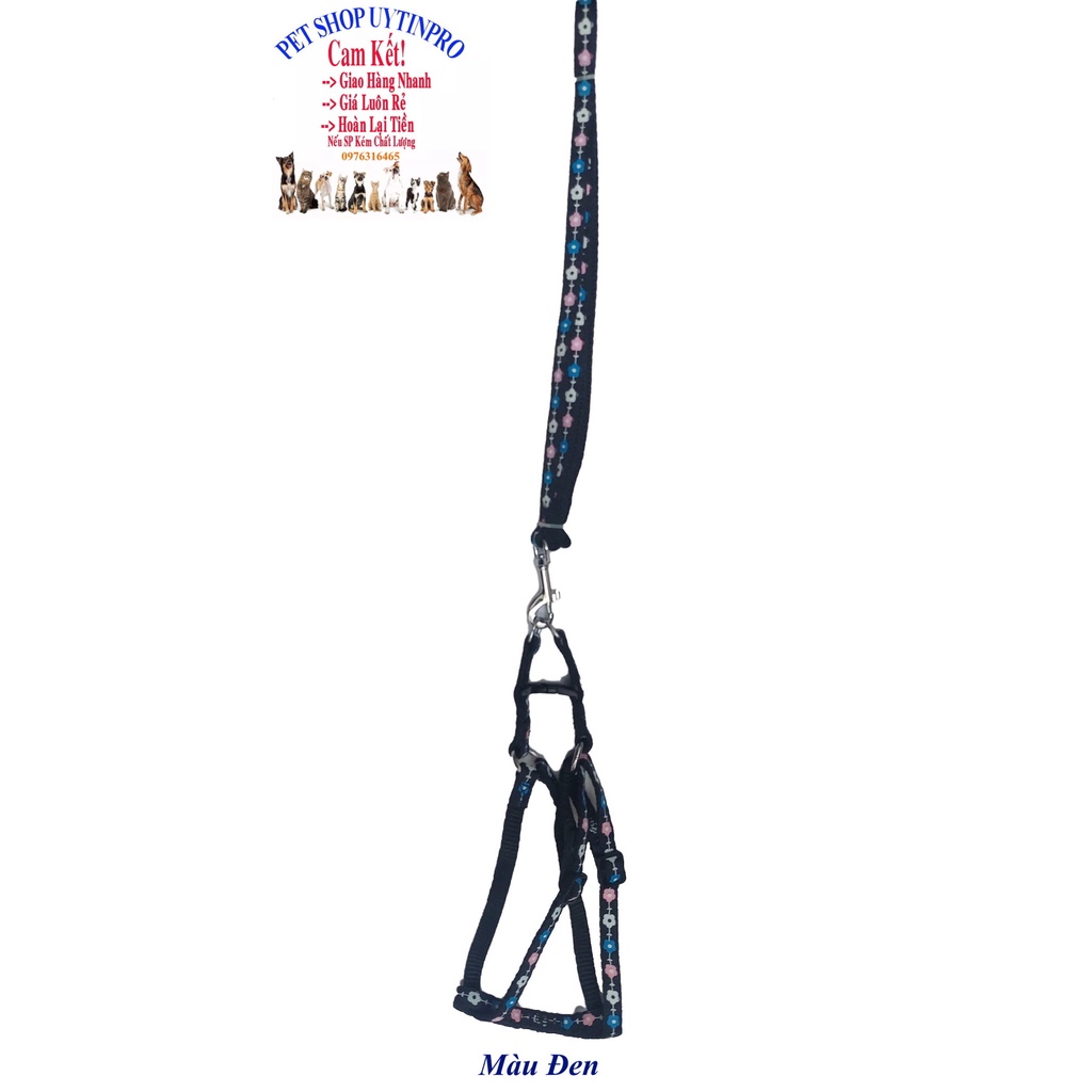 Dây dắt kèm yếm cho Chó Mèo Dưới 5kg Bản rộng 1cm Dài 120cm Zichen In hình bất kỳ Chất liệu dù cao cấp Bền Chắc, An toàn