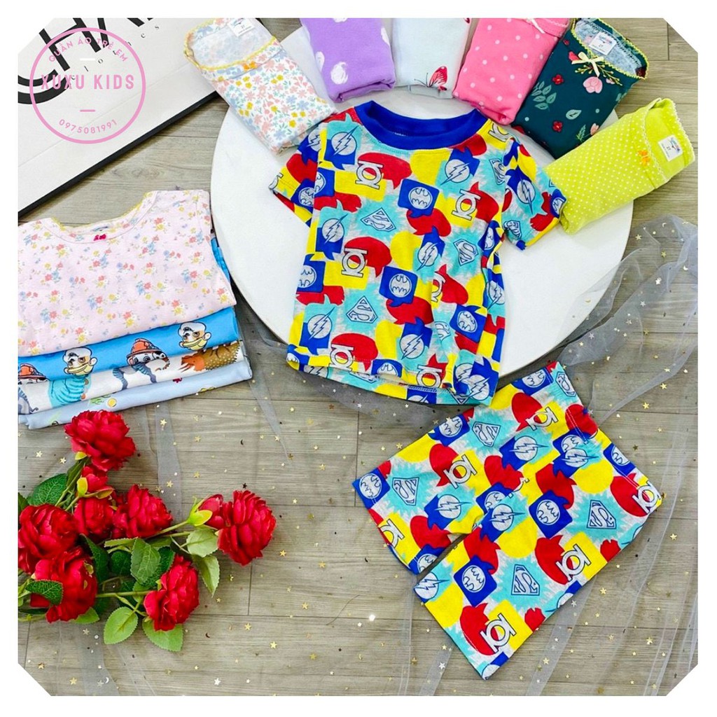 [HOT] Bộ cộc tay 🍓SALE🍓 Combo 3 bộ quần áo trẻ em mùa hè chất bozip xuất dư cho bé trai bé gái Xu Xu Kids size từ 8-20kg