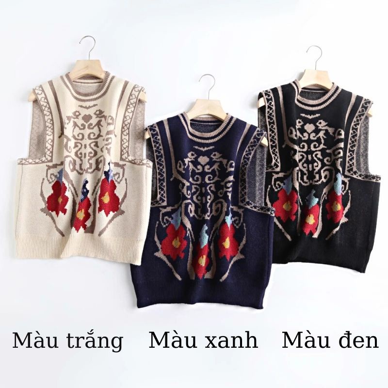 Áo gile len hoạ tiết thổ cẩm thời trang Hàn Quốc vintage siêu đẹp dễ phối đồ FIZANO