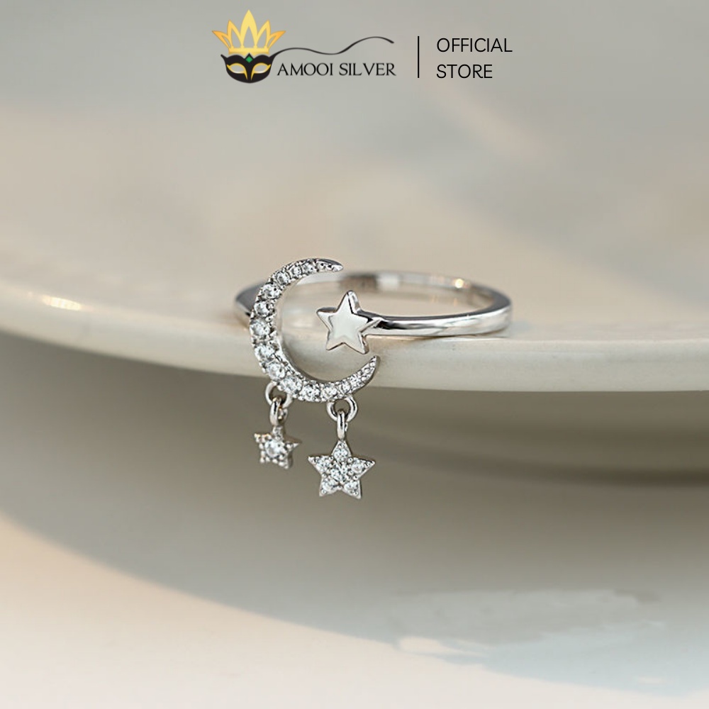 Nhẫn bạc S925 freesize mặt trăng ngôi sao tua rua - Amooi Silver AN96