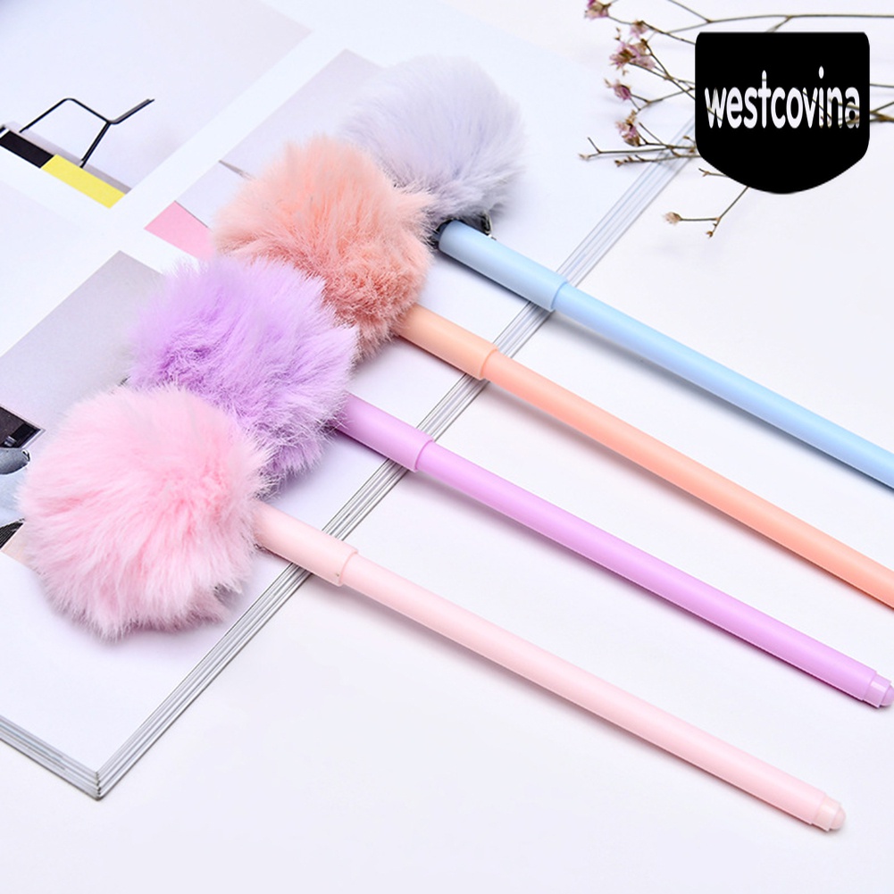 Phương Tây✎Bút Bi Mực Đen Ngòi 0.5mm Đính Búp Lông Xinh Xắn