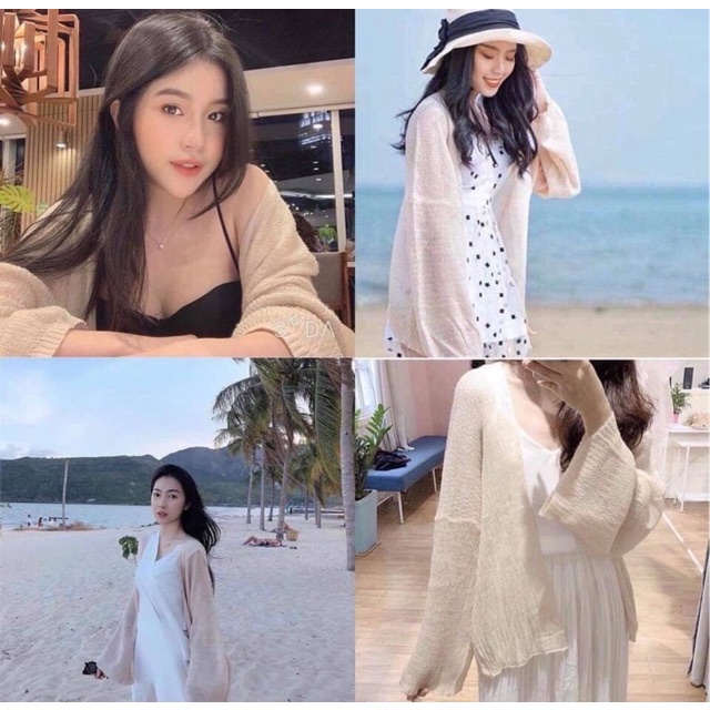 Áo khoác Cardigan len mỏng nữ, Áo gió đi biển mỏng nhẹ mặc với đầm maxi Cao Cấp phong cách Ulzzang - MiNhi