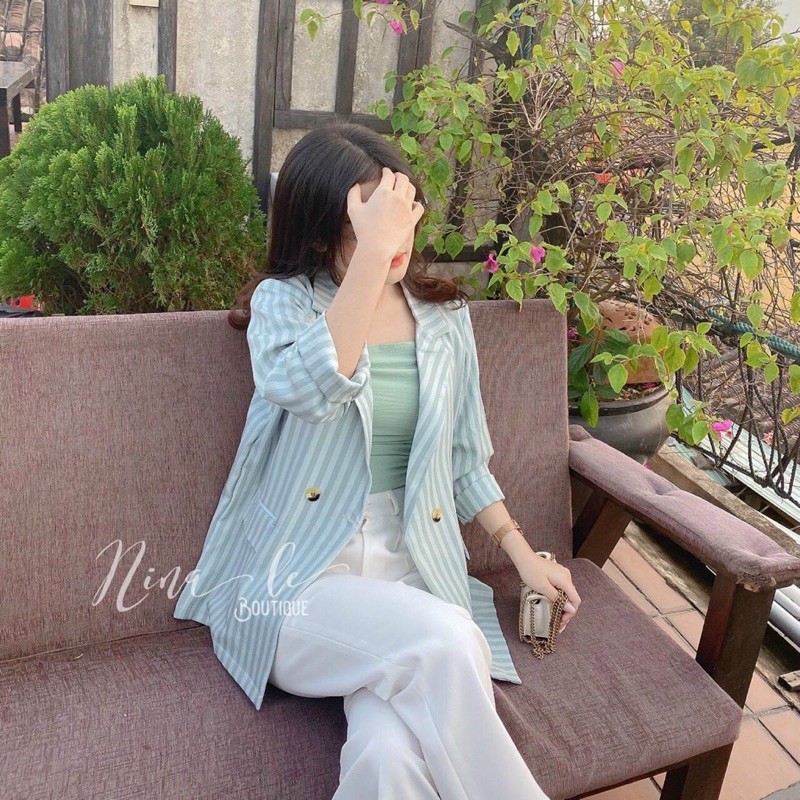 Áo khoác Blazer nude cao cấp chất vải dày dặnÁo vest sọc dài tay nữ