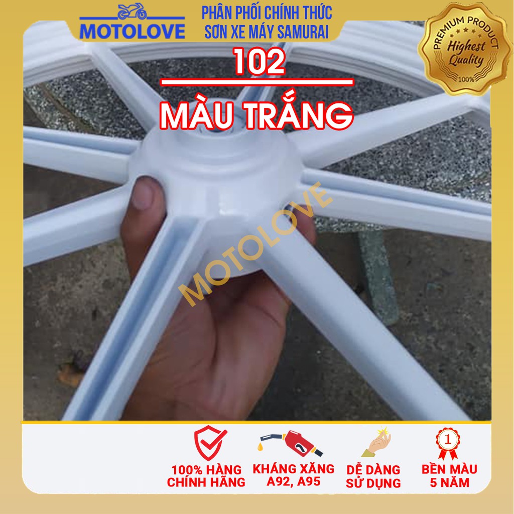 [Mã LIFEXANH03 giảm 10% đơn 500K] Sơn samurai trắng mã màu 102 dạng sơn xịt cao cấp dùng cho sơn xe máy, ô tô