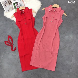 Đầm thun ôm cổ bẻ sát nách